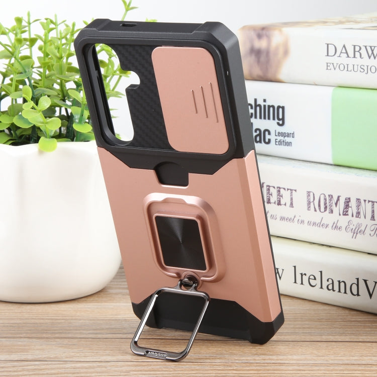 For Samsung Galaxy S24+ 5G Camera Shield Card Slot PC+TPU Phone Case(Rose Gold) - Galaxy S24+ 5G Cases by PMC TechLife | Online Shopping South Africa | PMC TechLife