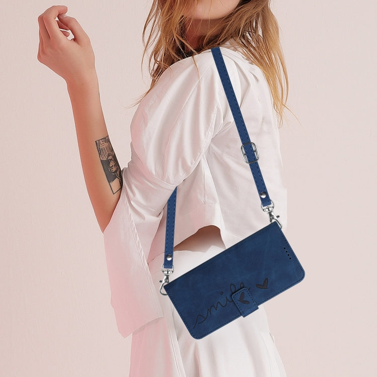 For Motorola Edge 5G 2024 Skin Feel Heart Embossed Leather Phone Case with Long Lanyard(Blue) - Motorola Cases by PMC Jewellery | Online Shopping South Africa | PMC Jewellery | Buy Now Pay Later Mobicred