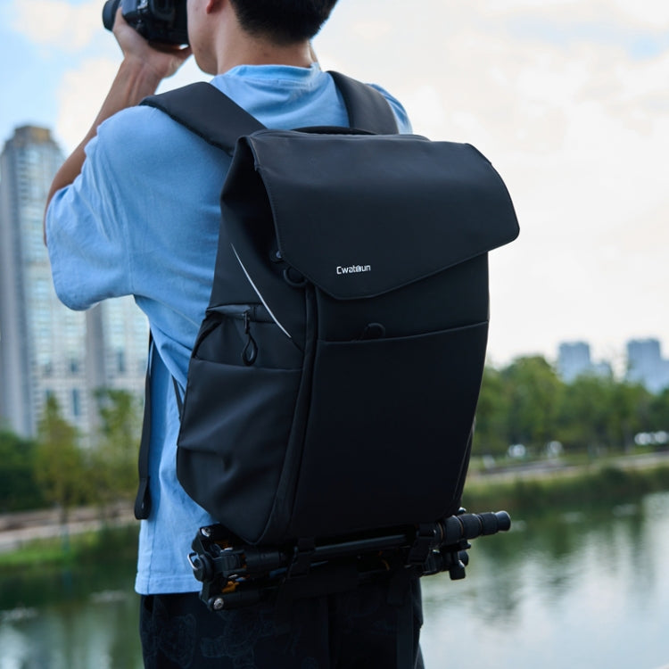 Cwatcun D89 Camera Backpack Waterproof Leather Film 15.6 Laptop Sleeve Bag, Size:43.5 x 33 x 22.5cm(Black) - free shipping - PMC TechLife - Order now!