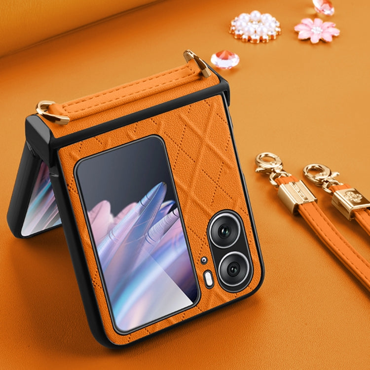 For OPPO Find N2 Flip SULADA Elegant Rhombic Texture Folding Phone Case with Lanyard(Blue) - OPPO Cases by SULADA | Online Shopping South Africa | PMC TechLife | Buy Now Pay Later Mobicred