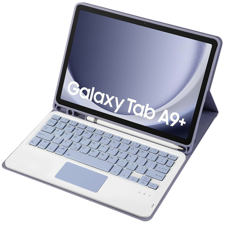 For Samsung Galaxy Tab A9+ X210/X215/X215 A09B-A Candy Color TPU Touch Bluetooth Keyboard Leather Tablet Case with Pen Holder(Purple) - Samsung Keyboard by PMC TechLife | Online Shopping South Africa | PMC TechLife