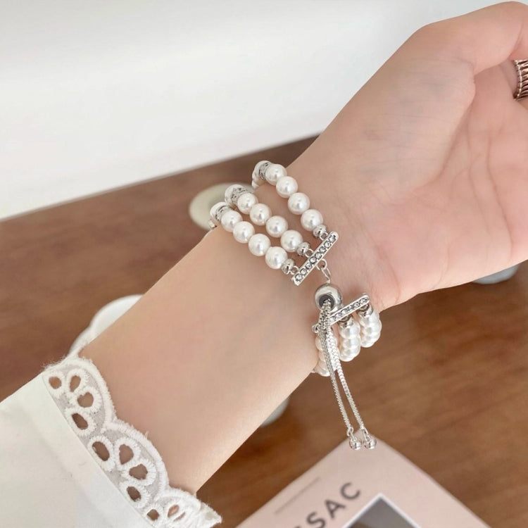 For Apple Watch Series 4 40mm Beaded Pearl Retractable Chain Watch Band(Black) - Watch Bands by PMC TechLife | Online Shopping South Africa | PMC TechLife