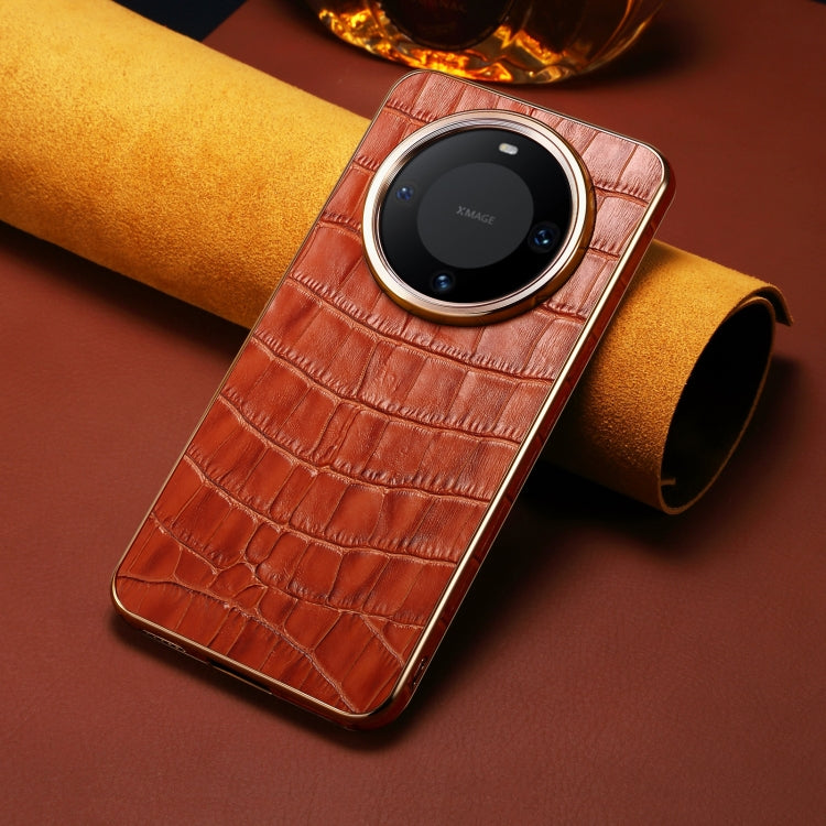 For Huawei Mate 60 Denior Crocodile Texture Genuine Leather Electroplating Phone Case(Mocha Brown) - free shipping - PMC TechLife - Order now!