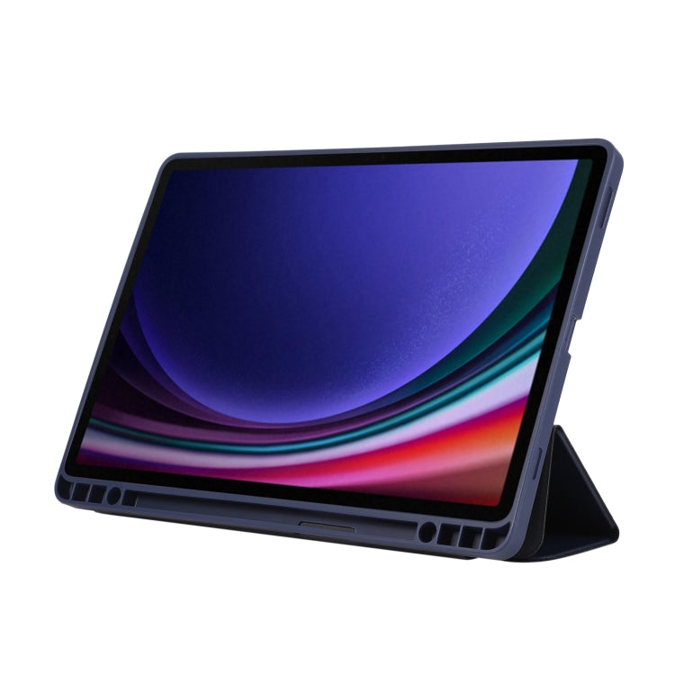 For Samsung Galaxy Tab S10 FE / S9 3-Fold Pure Color TPU Leather Tablet Case with Pen Slot(Dark Blue) - Galaxy Tab S9 Cases by PMC TechLife | Online Shopping South Africa | PMC TechLife | Buy Now Pay Later Mobicred