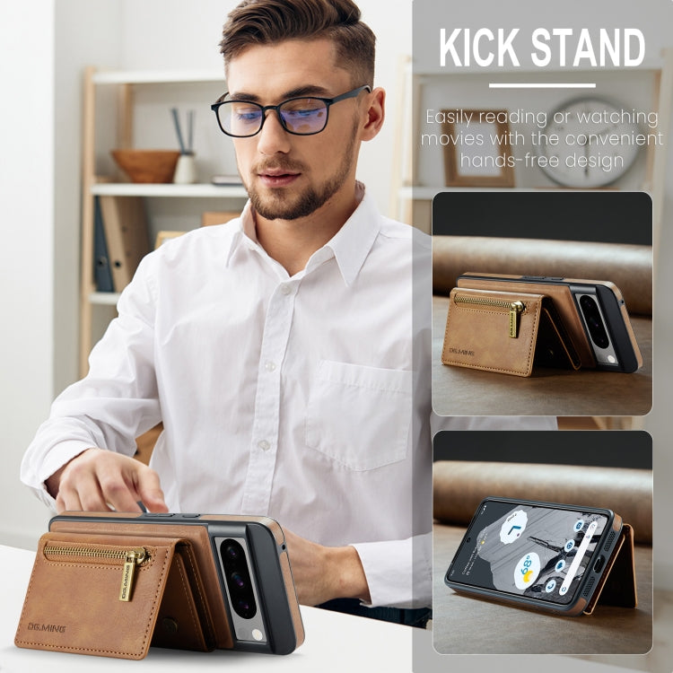 For Google Pixel 8 Pro DG.MING M5 Series Zip RFID Multi Card Detachable Leather Phone Case(Brown) - Google Cases by DG.MING | Online Shopping South Africa | PMC TechLife | Buy Now Pay Later Mobicred