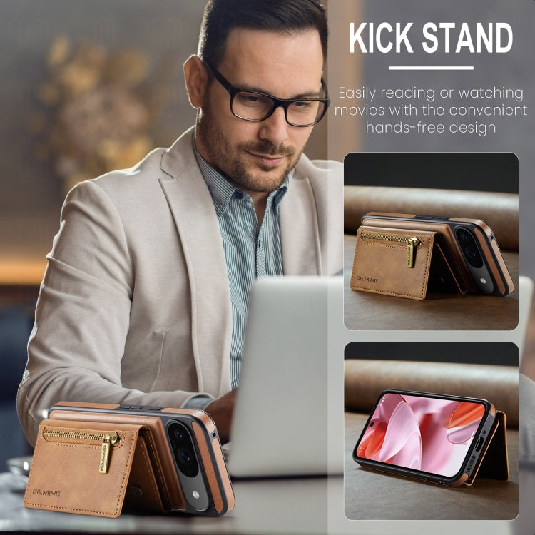 For Google Pixel 9 / 9 Pro DG.MING M5 Series Zip RFID Multi Card Detachable Leather Phone Case(Brown) - free shipping - PMC Jewellery - Order now!