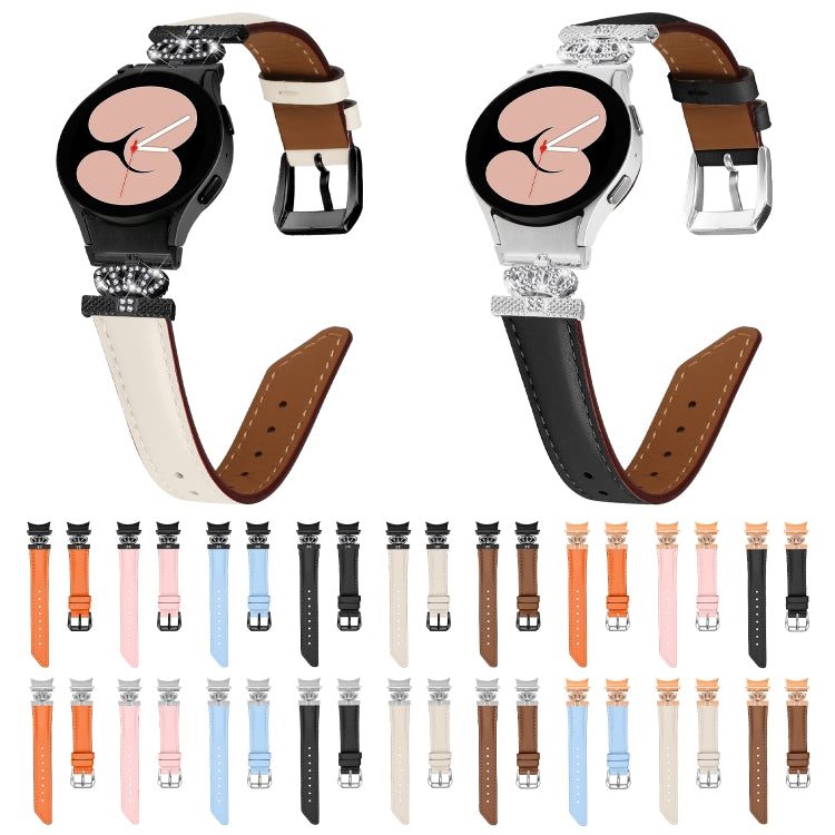 For Samsung Galaxy Watch6 / 6 Classic Crown D-shaped Twill Leather Watch Band(Silver Apricot) - free shipping - PMC TechLife - Order now!