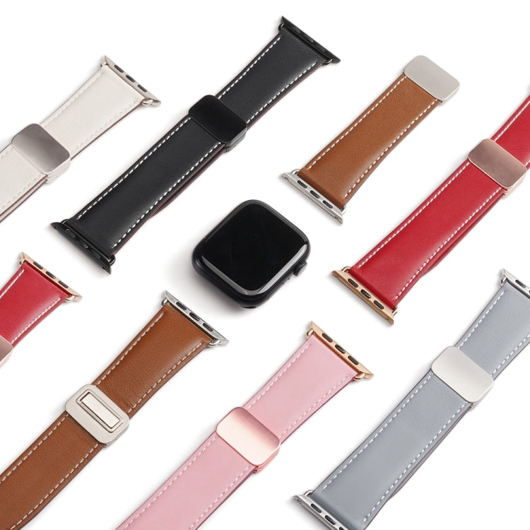 For Apple Watch SE 40mm DUX DUCIS YA Series Magnetic Buckle Genuine Leather Watch Band(Grey) - free shipping - PMC Jewellery - Order now!