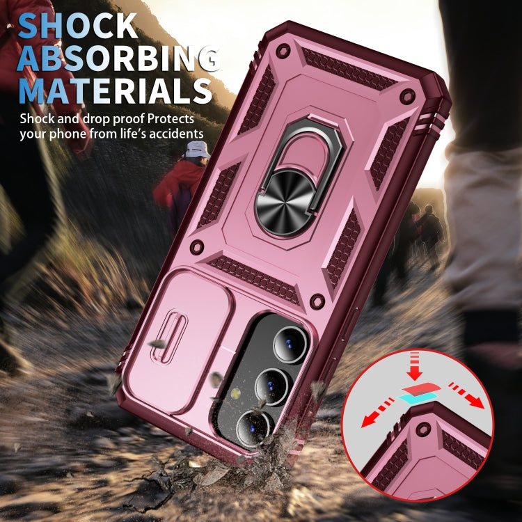 For Samsung Galaxy S24 5G Sliding Camshield TPU + PC Phone Case with Holder(Pink+Rose Red) - Galaxy S24 5G Cases by PMC TechLife | Online Shopping South Africa | PMC TechLife