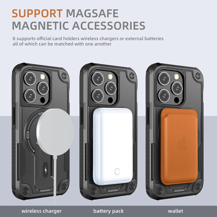 For iPhone 15 Pro MagSafe Holder Armor PC Hybrid TPU Phone Case(Black) - iPhone 15 Pro Cases by PMC TechLife | Online Shopping South Africa | PMC TechLife | Buy Now Pay Later Mobicred