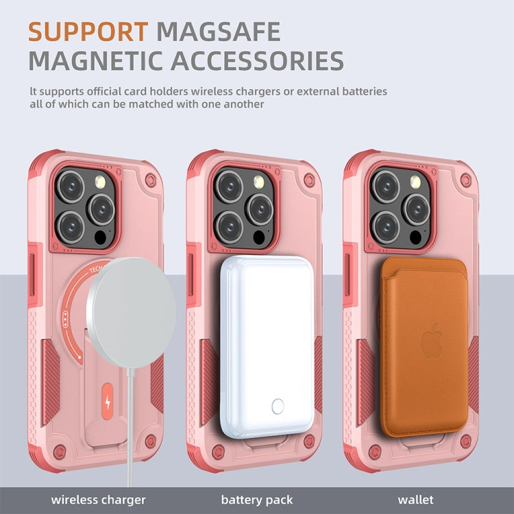 For iPhone 14 Plus MagSafe Holder Armor PC Hybrid TPU Phone Case(Pink) - iPhone 14 Plus Cases by PMC TechLife | Online Shopping South Africa | PMC TechLife