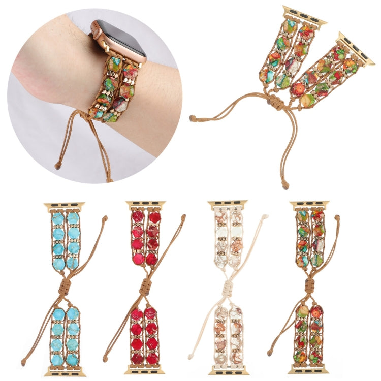 For Apple Watch Series 5 44mm Hexagonal Stones Drawstring Chain Watch Band(Beige) - Watch Bands by PMC TechLife | Online Shopping South Africa | PMC TechLife