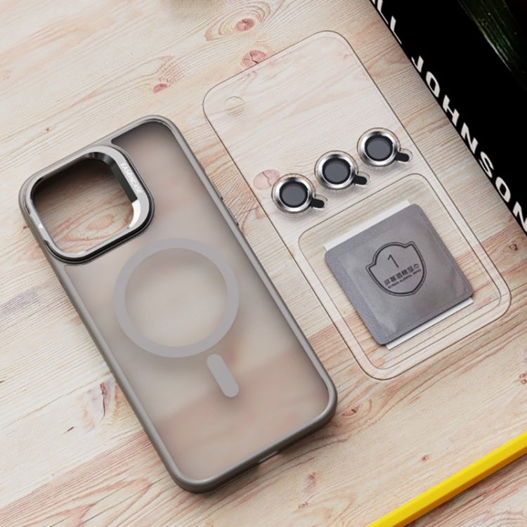 For iPhone 14 Invisible Lens Holder PC + TPU Frosted MagSafe Phone Case(White) - iPhone 14 Cases by PMC TechLife | Online Shopping South Africa | PMC TechLife