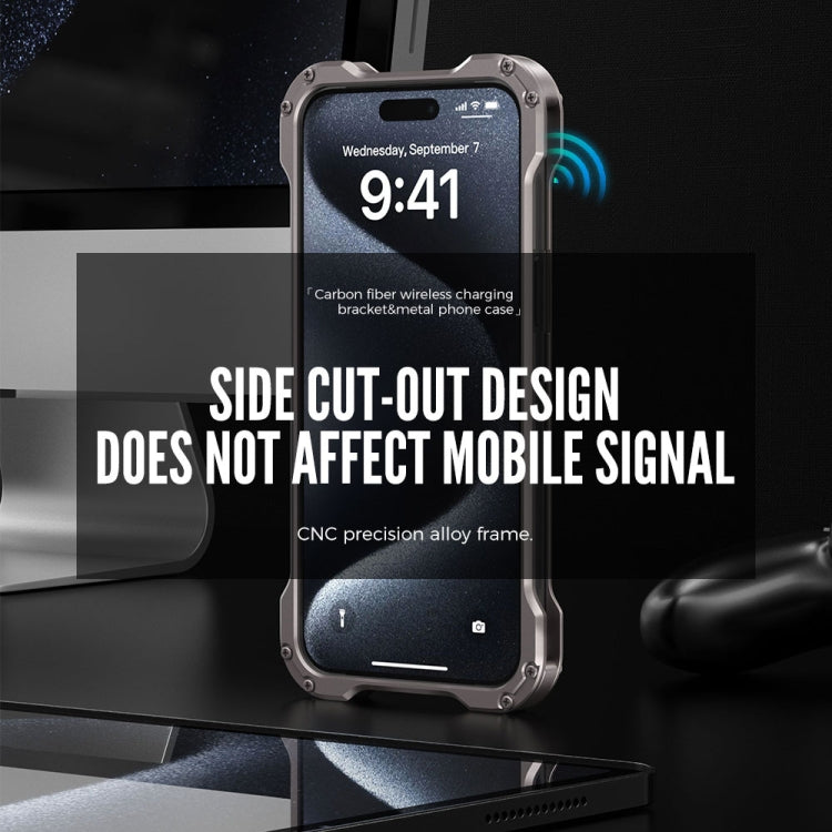 For iPhone 13 Pro R-JUST RJ51-1 Hollow Rotating Holder MagSafe Magnetic Metal Phone Case(Silver Grey) - iPhone 13 Pro Cases by R-JUST | Online Shopping South Africa | PMC TechLife | Buy Now Pay Later Mobicred