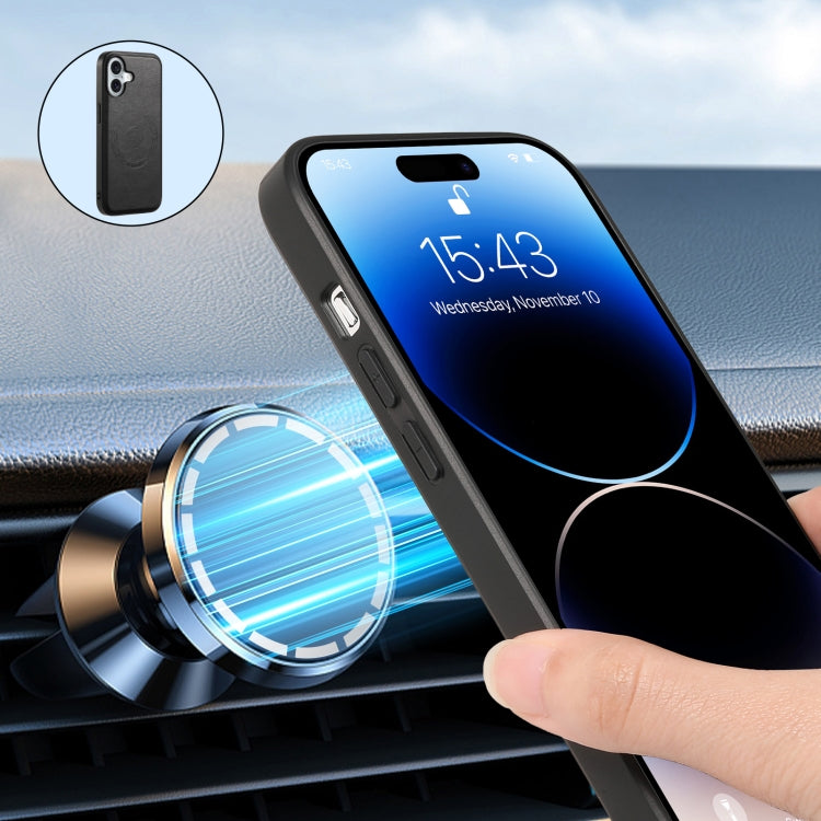 For iPhone 16 Denior Cowhide Texture Leather MagSafe Phone Case(Black) - iPhone 16 Cases by Denior | Online Shopping South Africa | PMC TechLife | Buy Now Pay Later Mobicred