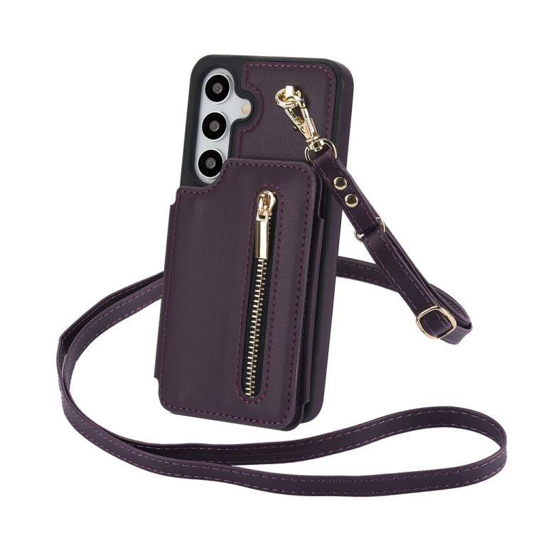 For Samsung Galaxy S24 5G YM006 Skin Feel Zipper Card Bag Phone Case with Dual Lanyard(Dark Purple) - Galaxy S24 5G Cases by PMC Jewellery | Online Shopping South Africa | PMC Jewellery | Buy Now Pay Later Mobicred