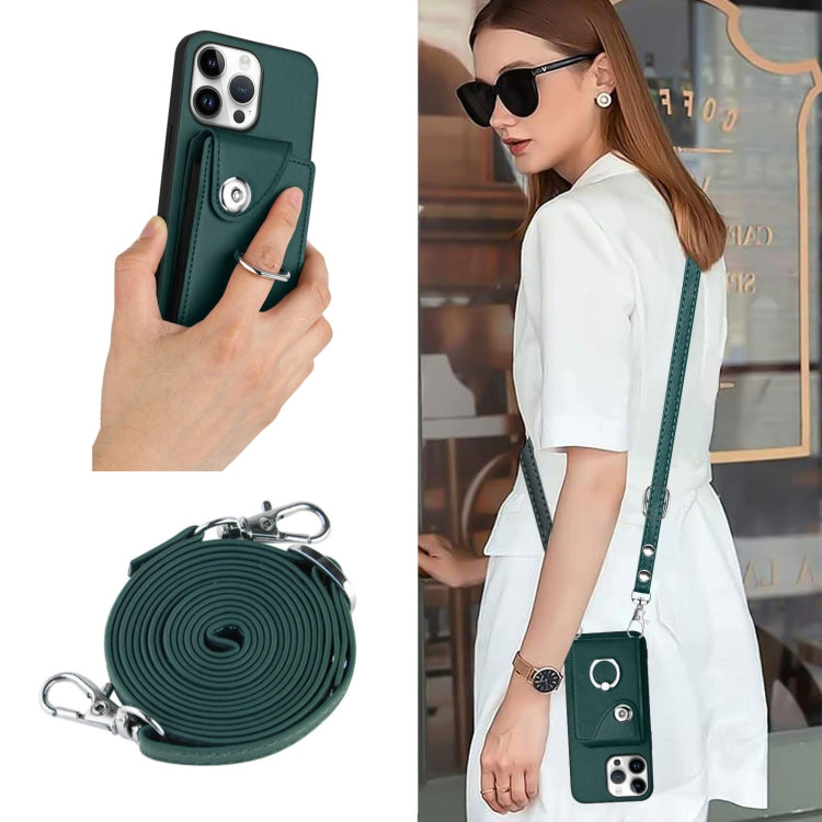 For iPhone 16 Pro Max Organ Card Bag Ring Holder Phone Case with Long Lanyard(Green) - iPhone 16 Pro Max Cases by PMC TechLife | Online Shopping South Africa | PMC TechLife | Buy Now Pay Later Mobicred