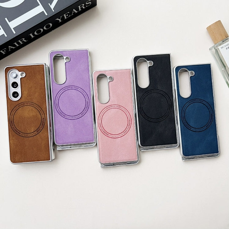 For Samsung Galaxy Z Fold5 Skin Feel Leather Texture MagSafe Pearlescent Paint Shockproof Phone Case(Blue) - Galaxy Z Fold5 Cases by PMC TechLife | Online Shopping South Africa | PMC TechLife