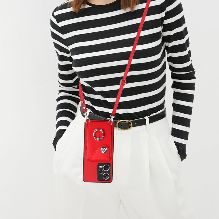 For Xiaomi Redmi Note 12 5G Global Organ Card Bag Ring Holder Phone Case with Long Lanyard(Red) - Xiaomi Cases by PMC TechLife | Online Shopping South Africa | PMC TechLife | Buy Now Pay Later Mobicred