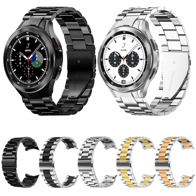 For Samsung Galaxy Watch 6 / 5 / 4 Three Bead Stainless Steel Metal Watch Band(Silver Black) - Watch Bands by PMC TechLife | Online Shopping South Africa | PMC TechLife