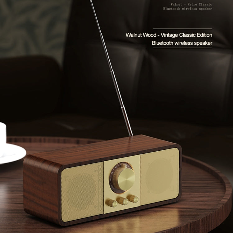 OneDer JY82 Wooden Retro Styling Wireless Speaker HIFI Classic FM Radio Support TF / U-Disk / AUX(Walnut Wood) - free shipping - PMC Jewellery - Order now!