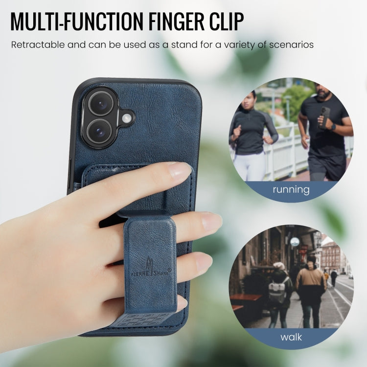 For iPhone 16 Plus Fierre Shann Oil Wax Cow Leather Card Holder Back Phone Case(Blue) - free shipping - PMC Jewellery - Order now!