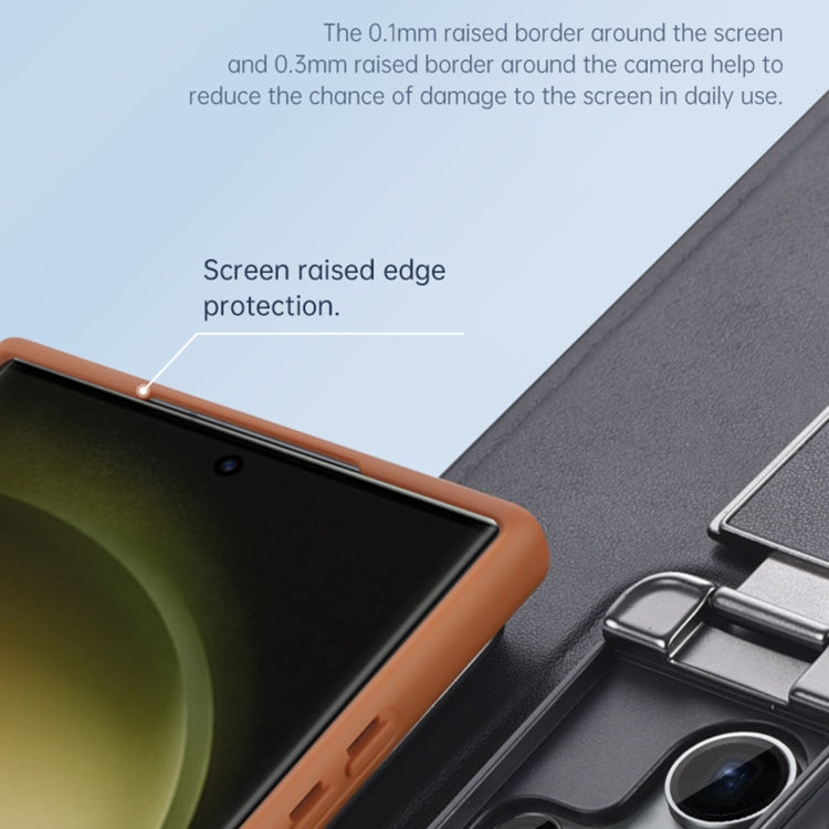 For Samsung Galaxy S24 Ultra 5G Lens Flip Cover All-inclusive Phone Case with Holder(Brown) - Galaxy S24 Ultra 5G Cases by PMC TechLife | Online Shopping South Africa | PMC TechLife