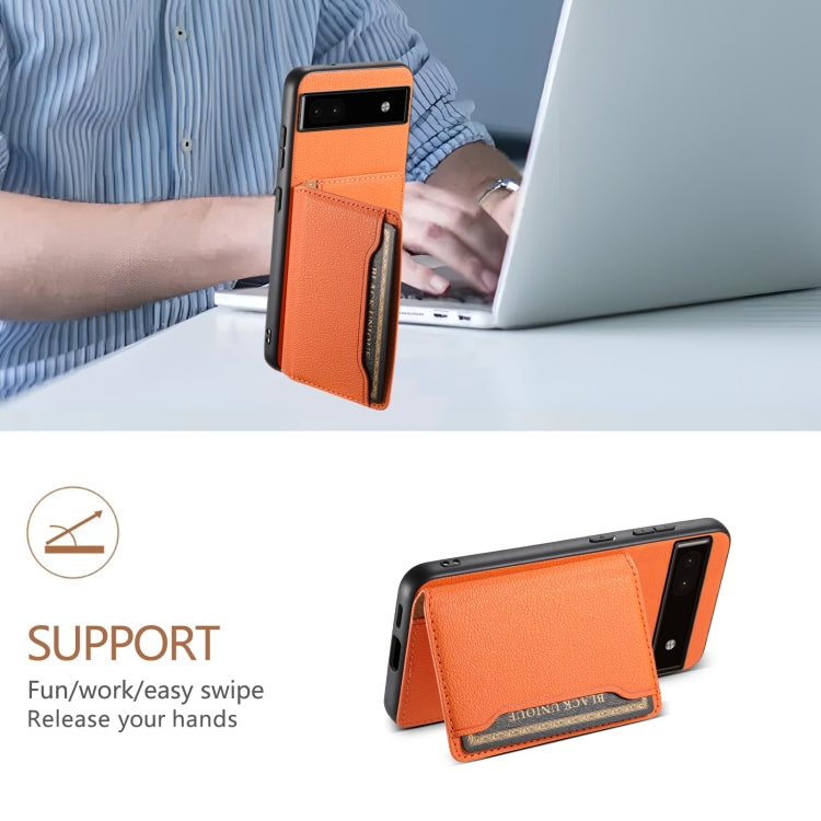 For Google Pixel 6a Calf Texture Card Bag Design Full Coverage Phone Case(Orange) - Google Cases by PMC TechLife | Online Shopping South Africa | PMC TechLife | Buy Now Pay Later Mobicred
