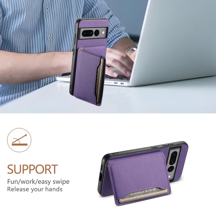 For Google Pixel 7 Pro 5G Calf Texture Card Bag Design Full Coverage Phone Case(Purple) - Google Cases by PMC TechLife | Online Shopping South Africa | PMC TechLife | Buy Now Pay Later Mobicred