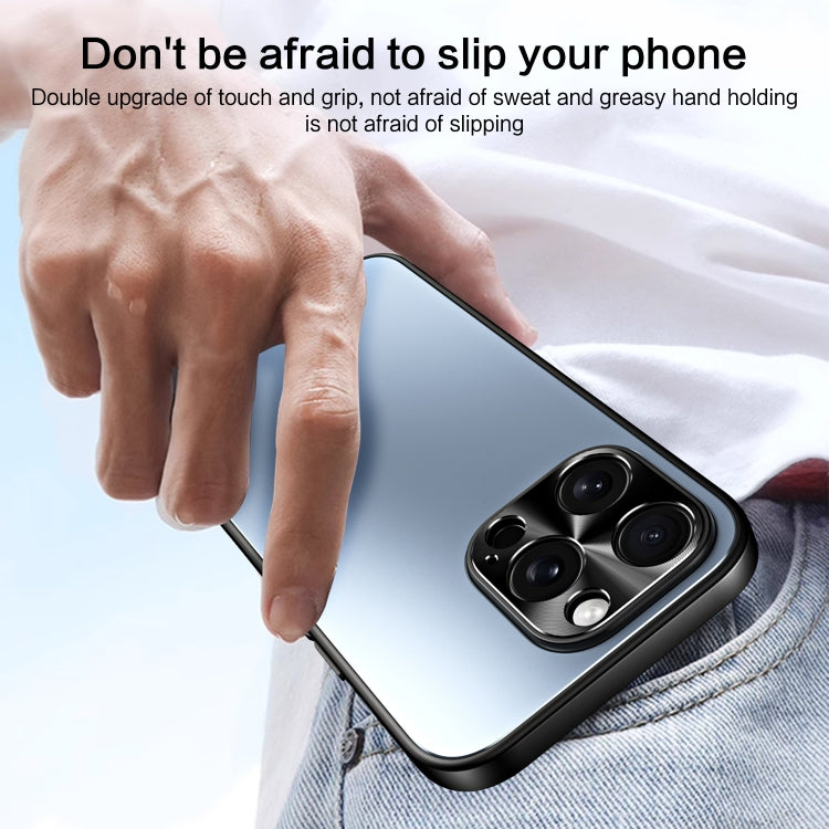 For iPhone 12 Pro Max R-JUST RJ-61 Electroplating Frosted TPU + PC Phone Case(Blue) - iPhone 12 Pro Max Cases by R-JUST | Online Shopping South Africa | PMC TechLife