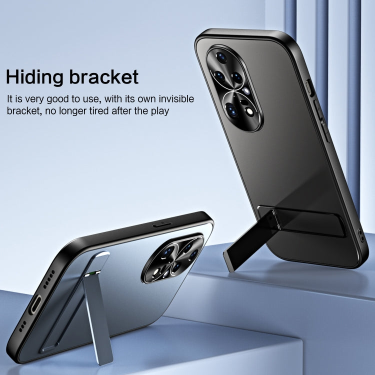 For Huawei P50 R-JUST RJ-61 Electroplating Frosted TPU + PC Phone Case with Holder(Silver) - Huawei Cases by R-JUST | Online Shopping South Africa | PMC TechLife