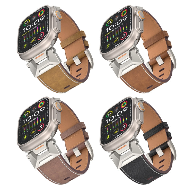 For Apple Watch Ultra 2 49mm Mecha Style Leather Watch Band(Light Brown) - Watch Bands by PMC TechLife | Online Shopping South Africa | PMC TechLife