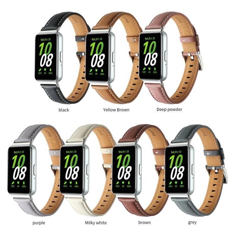 For Samsung Galaxy Fit 3 Pointed Tail Genuine Leather Watch Band(Yellow Brown) - Watch Bands by PMC TechLife | Online Shopping South Africa | PMC TechLife | Buy Now Pay Later Mobicred