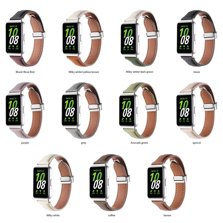 For Samsung Galaxy Fit 3 Litchi Texture Magnetic Buckle Slim Leather Watch Band(Milk White) - Watch Bands by PMC TechLife | Online Shopping South Africa | PMC TechLife