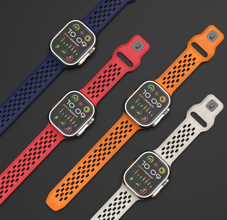 For Apple Watch Series 2 42mm Oval Holes Fluororubber Watch Band(Starlight) - Watch Bands by PMC TechLife | Online Shopping South Africa | PMC TechLife