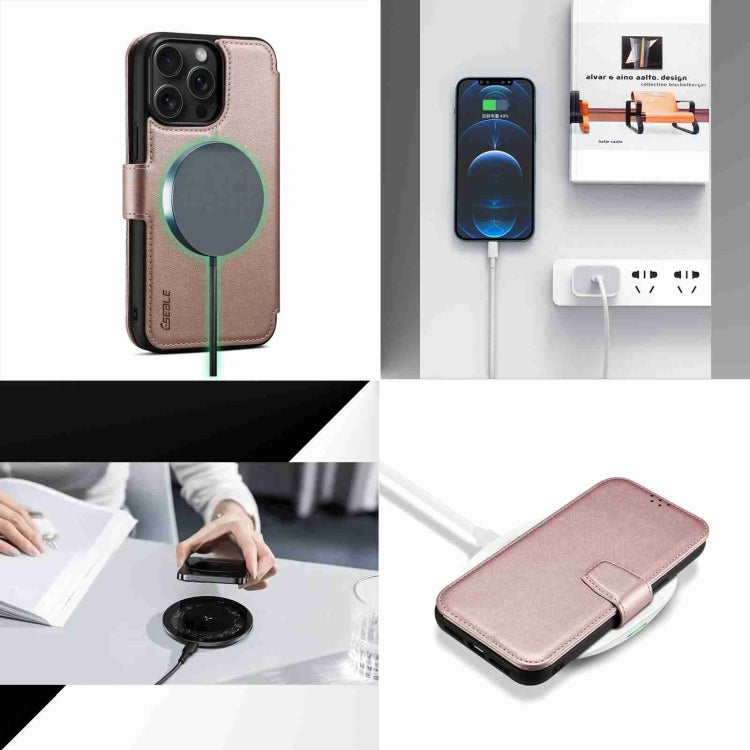 For iPhone 15 ESEBLE E1 Nappa Texture MagSafe Holder Leather Phone Case(Rose Gold) - free shipping - PMC Jewellery - Order now!