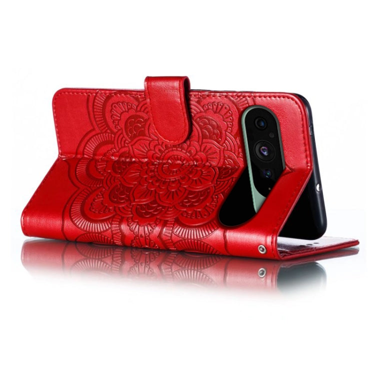 For Google Pixel 9 Sun Mandala Embossing Pattern Phone Leather Case(Red) - Google Cases by PMC TechLife | Online Shopping South Africa | PMC TechLife | Buy Now Pay Later Mobicred