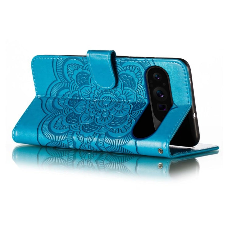For Google Pixel 9 Pro Sun Mandala Embossing Pattern Phone Leather Case(Blue) - Google Cases by PMC TechLife | Online Shopping South Africa | PMC TechLife | Buy Now Pay Later Mobicred