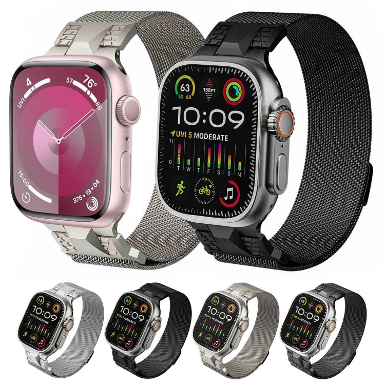 For Apple Watch Series 8 45mm Mecha Style Milanese Metal Watch Band(Titanium Silver) - Watch Bands by PMC TechLife | Online Shopping South Africa | PMC TechLife | Buy Now Pay Later Mobicred