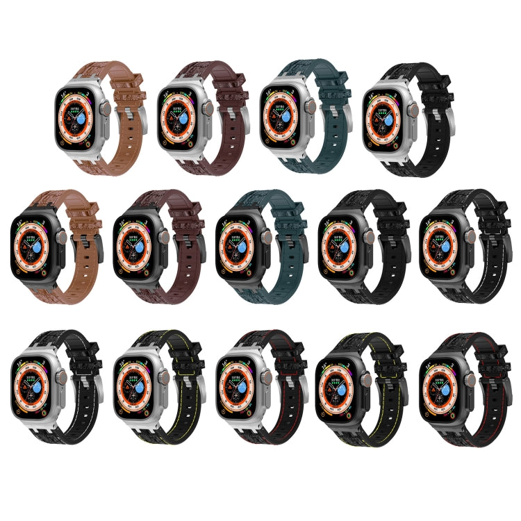 For Apple Watch SE 2022 40mm Crocodile Texture Liquid Silicone Watch Band(Black Dark Brown) - Watch Bands by PMC TechLife | Online Shopping South Africa | PMC TechLife