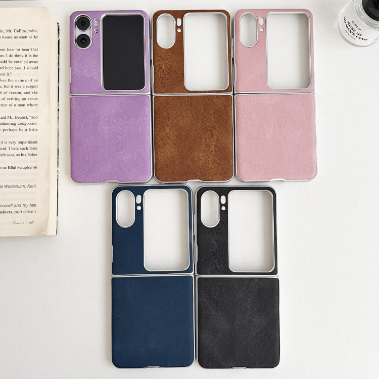 For OPPO Find N2 Flip Skin Feel Leather Texture Pearlescent Paint Shockproof Phone Case(Brown) - OPPO Cases by PMC TechLife | Online Shopping South Africa | PMC TechLife | Buy Now Pay Later Mobicred