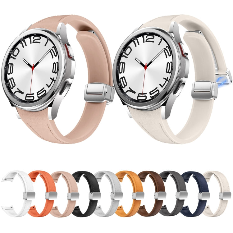For Samsung Galaxy Watch 6 Slim Magnetic Silver Buckle Leather Silicone Watch Band(Light Brown) - Watch Bands by PMC TechLife | Online Shopping South Africa | PMC TechLife