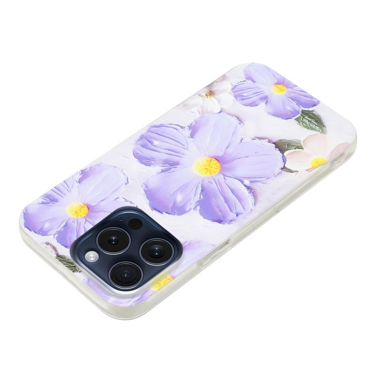 For iPhone 16 Pro Colorful Painting Pattern TPU Phone Case(Purple Flowers) - iPhone 16 Pro Cases by PMC TechLife | Online Shopping South Africa | PMC TechLife | Buy Now Pay Later Mobicred