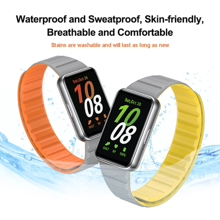 For Samsung Galaxy Fit 3 Two Color Magnetic Silicone Watch Band(Black Orange) - Watch Bands by PMC TechLife | Online Shopping South Africa | PMC TechLife