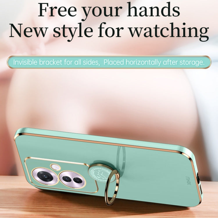 For OPPO Reno11 F XINLI Straight Edge 6D Electroplate TPU Phone Case with Ring Holder(Black) - free shipping - PMC Jewellery - Order now!