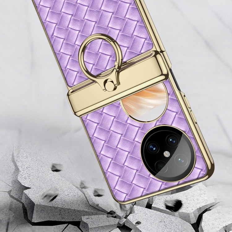 For Huawei Pocket 2 GKK Magnetic Shaft Electroplated Plain Leather Woven Texture Phone Case with Ring(Purple) - free shipping - PMC Jewellery - Order now!