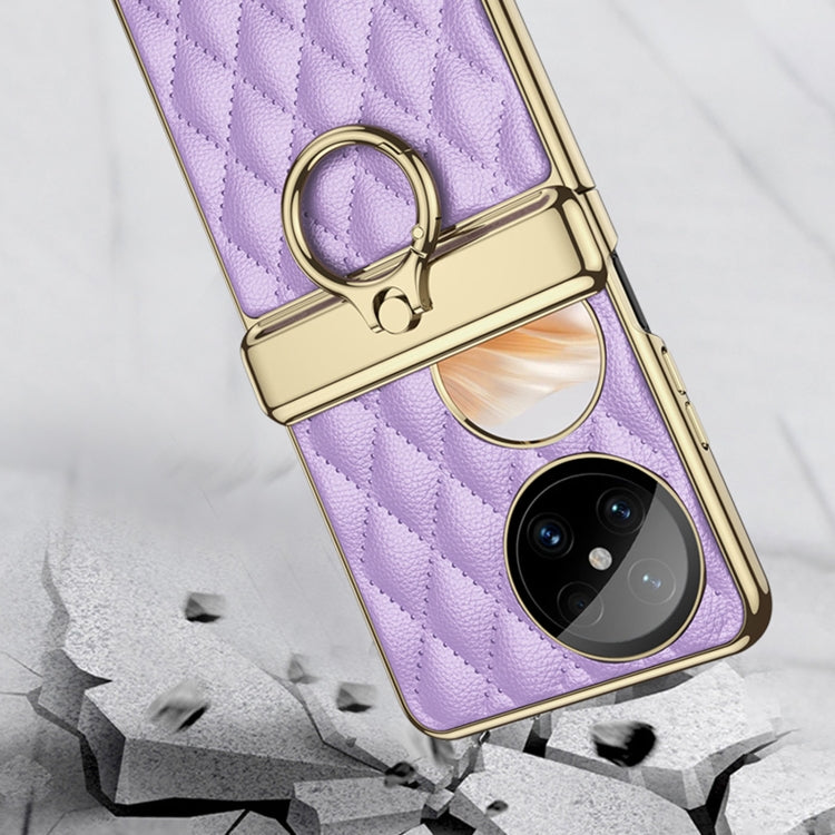 For Huawei Pocket 2 GKK Rhombus Pattern Electroplated Leather Phone Case with Ring(Champagne Gold) - free shipping - PMC Jewellery - Order now!