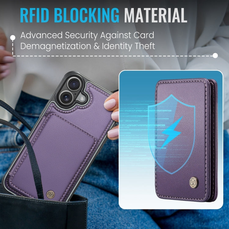 For iPhone 16 JEEHOOD J05 Business Magnetic Style RFID Leather Phone Case(Purple) - free shipping - PMC Jewellery - Order now!