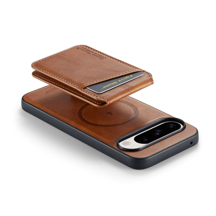 For Google Pixel 9 Pro Fierre Shann Cowhide Vertical Flip Magnetic Card Holder Phone Case(Brown) - Google Cases by FIERRE SHANN | Online Shopping South Africa | PMC TechLife | Buy Now Pay Later Mobicred