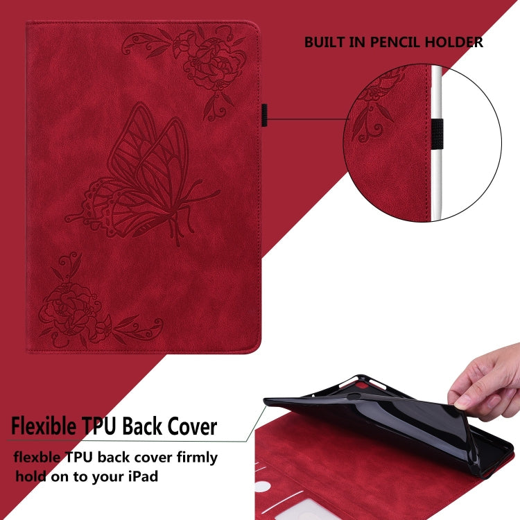 For iPad Air 11 2024 Butterfly Flower Embossed Leather Tablet Case(Red) - iPad Air 11 2025 / 2024 Cases by PMC TechLife | Online Shopping South Africa | PMC TechLife | Buy Now Pay Later Mobicred